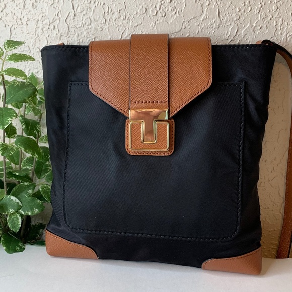 Tory Burch Handbags - Tory Burch Black Tan Mini Penn Swingpack Shoulder Crossbody Nylon Leather Bag